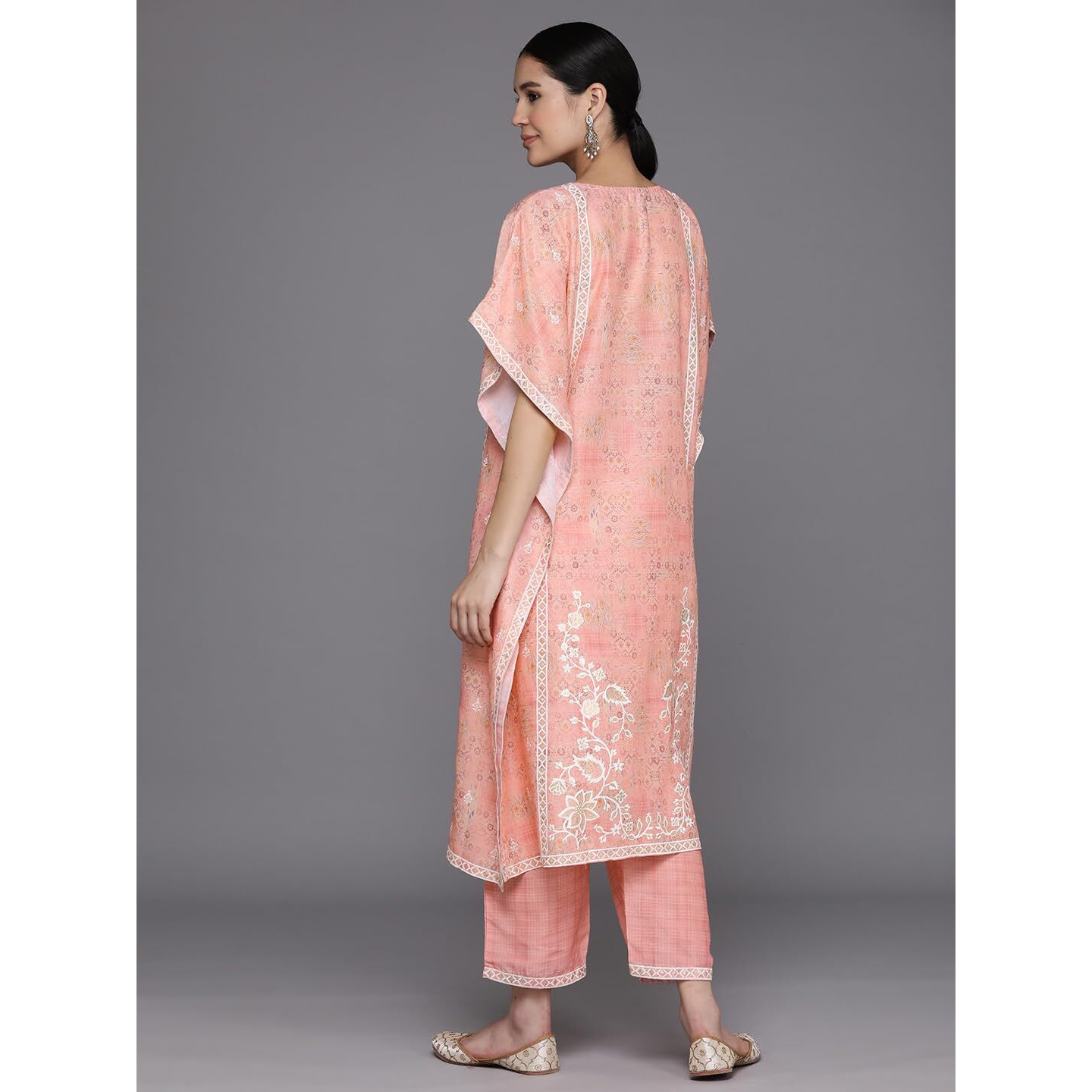 Libas Womens Printed Silk Blend Kaftan Kurta With Trousers