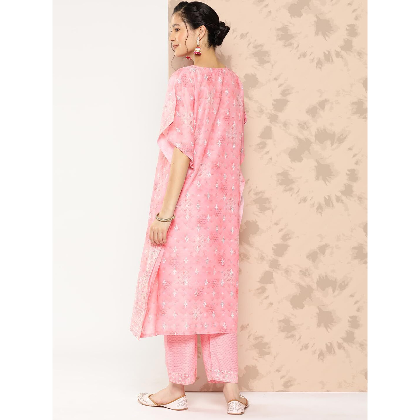 Libas Womens Printed Silk Blend Kaftan Kurta With Trousers