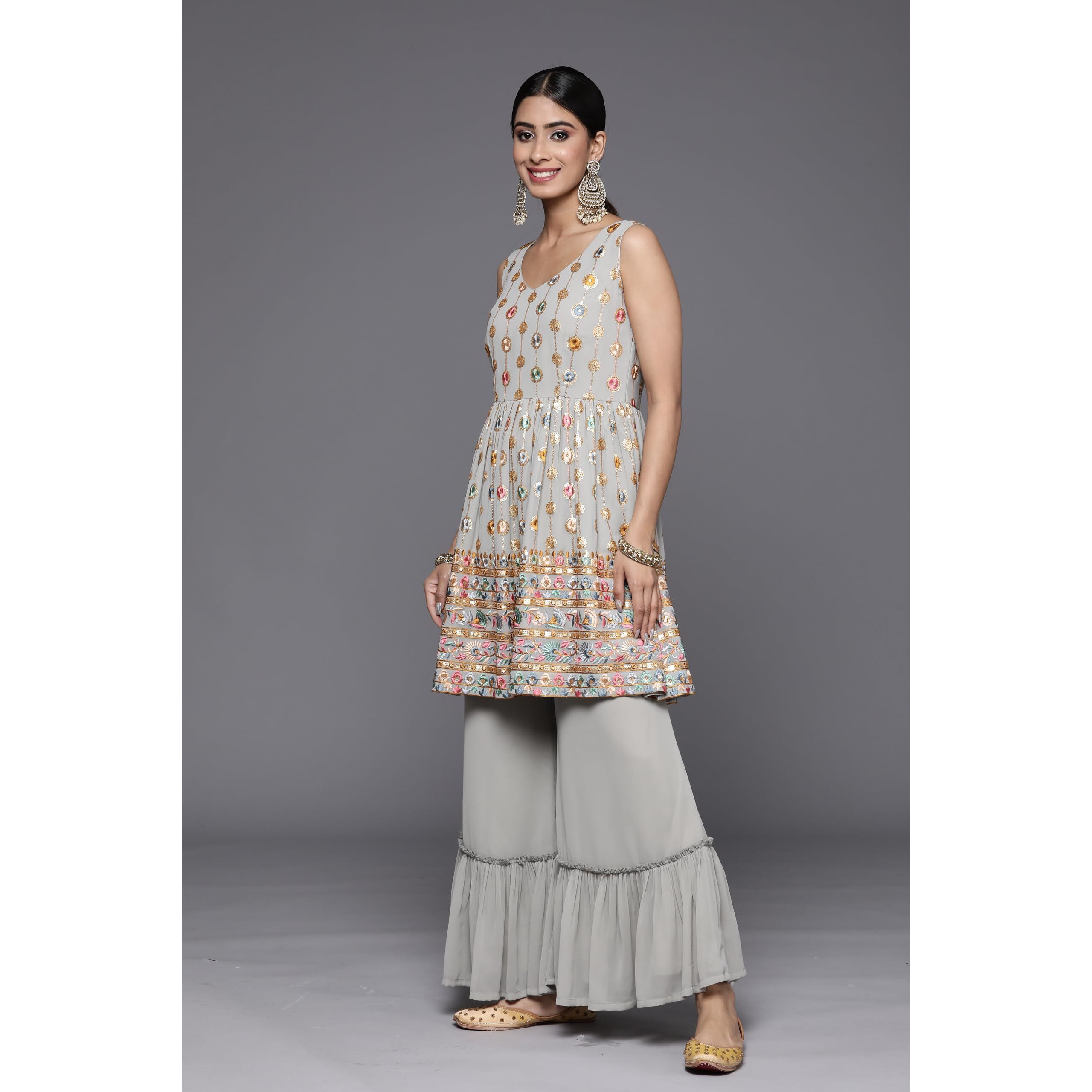 Libas Women's Georgette Kurta Set (34465_Grey
