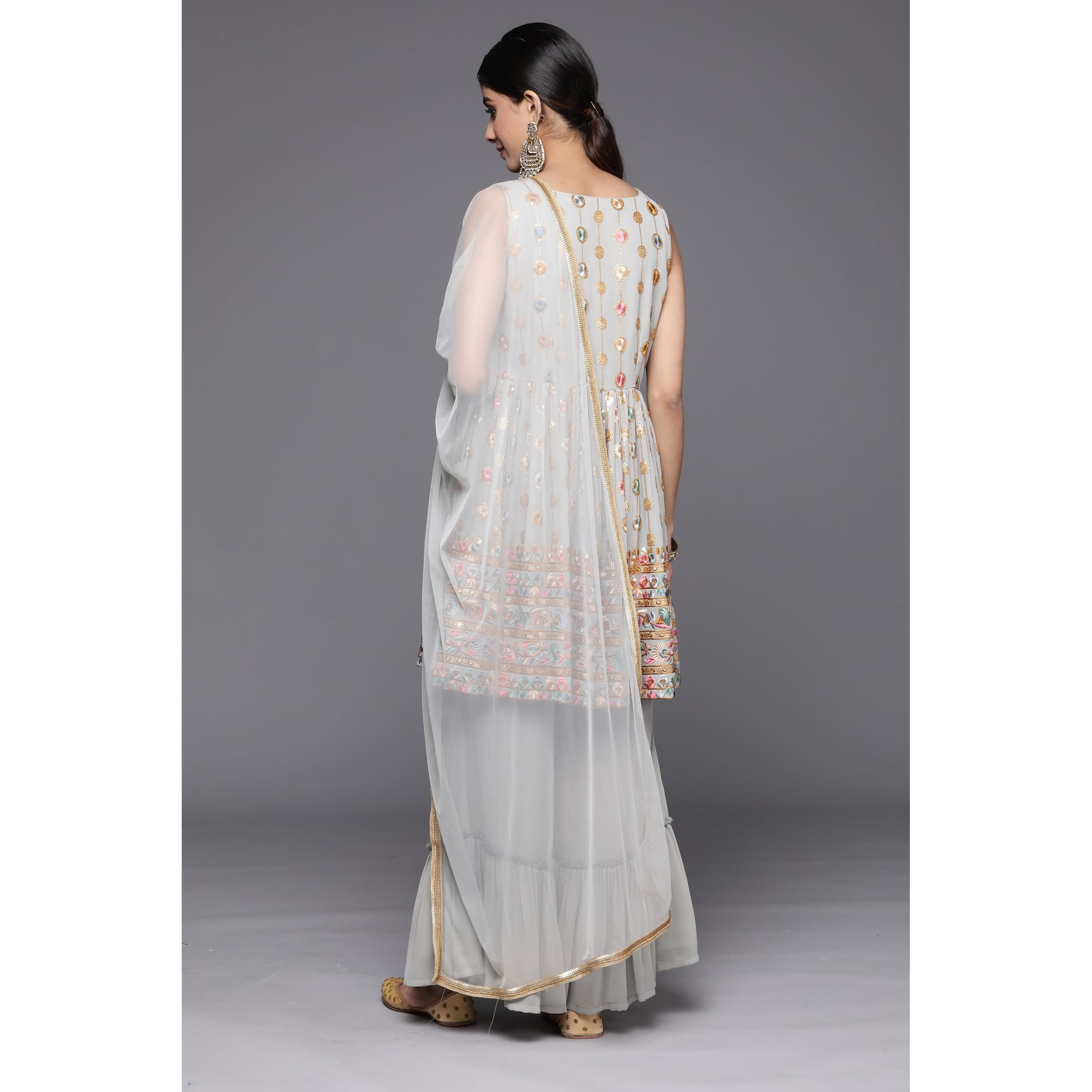 Libas Women's Georgette Kurta Set (34465_Grey