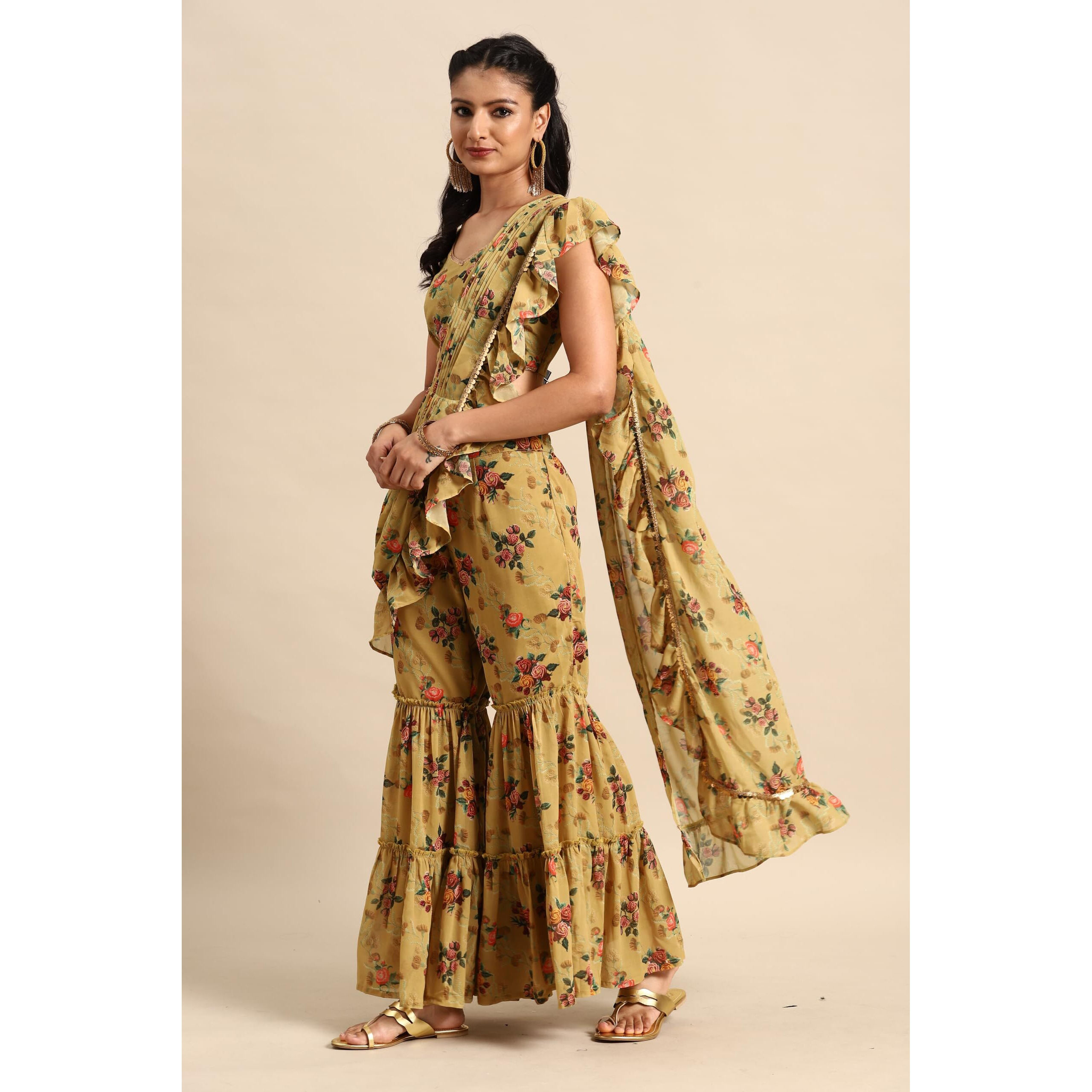 Libas Women's Georgette Saree (34490_Olive)