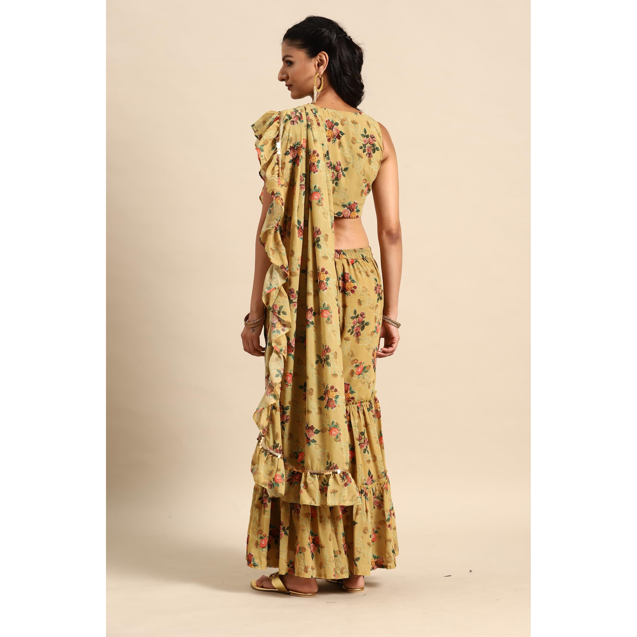 Libas Women's Georgette Saree (34490_Olive)
