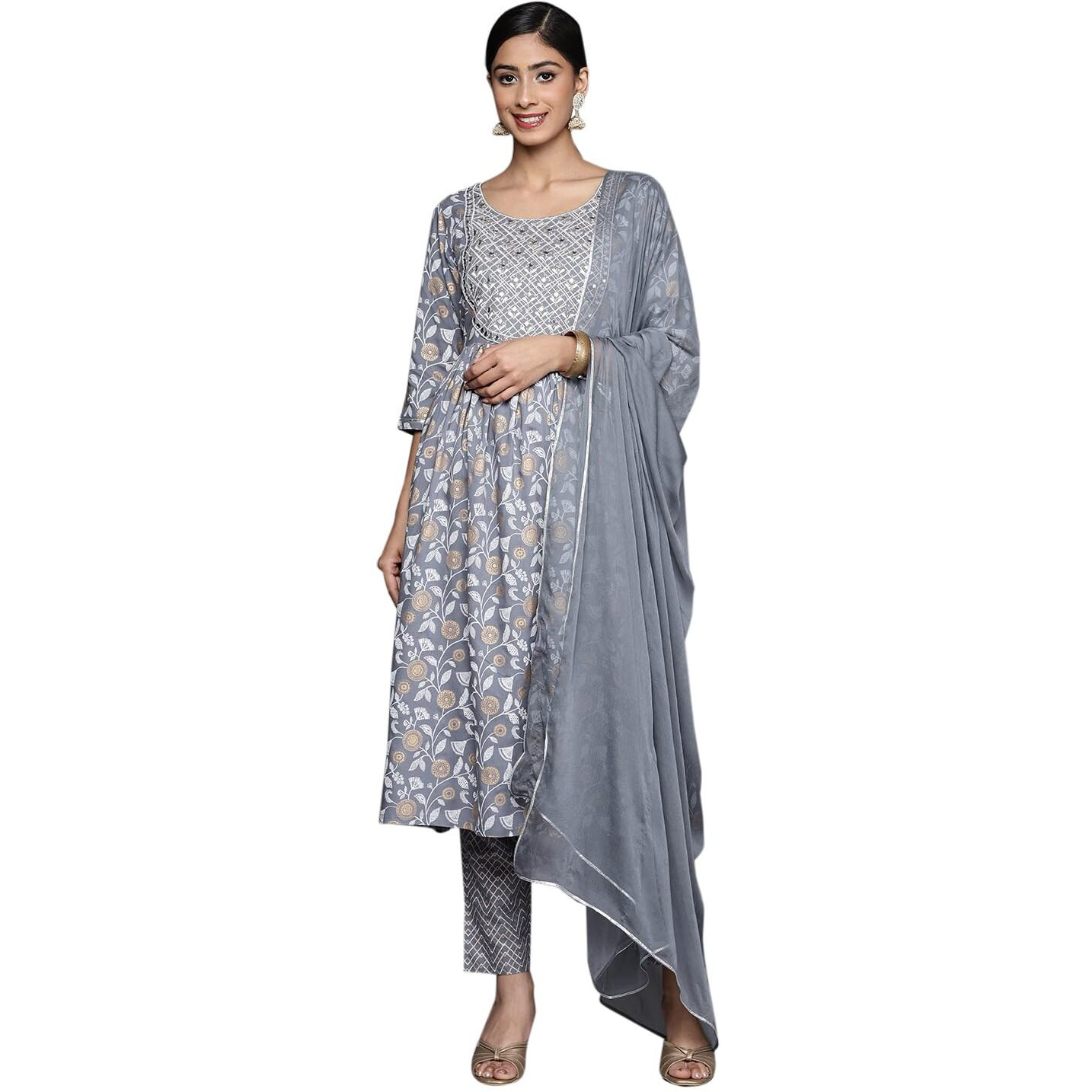 Libas Women's Rayon Kurta Sets (34494_Grey_Xl)