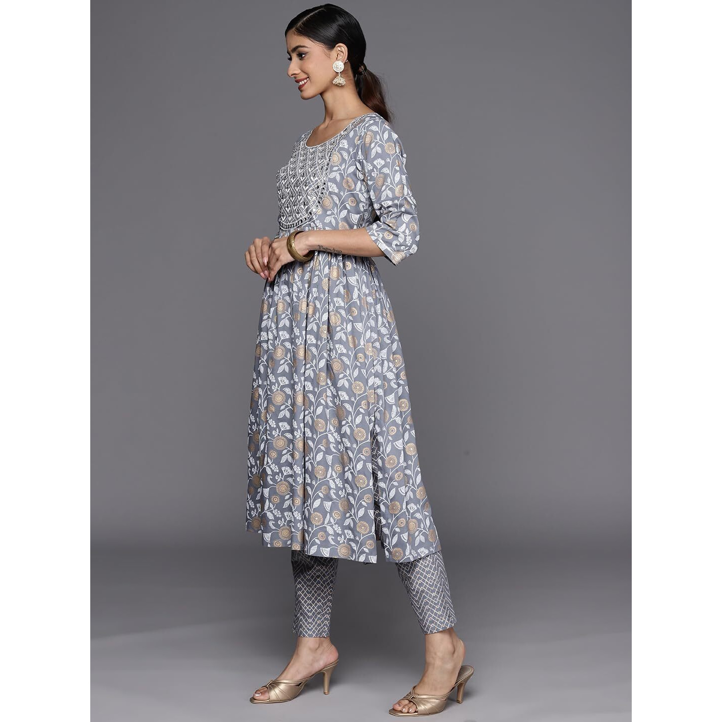 Libas Women's Rayon Kurta Sets (34494_Grey_Xl)