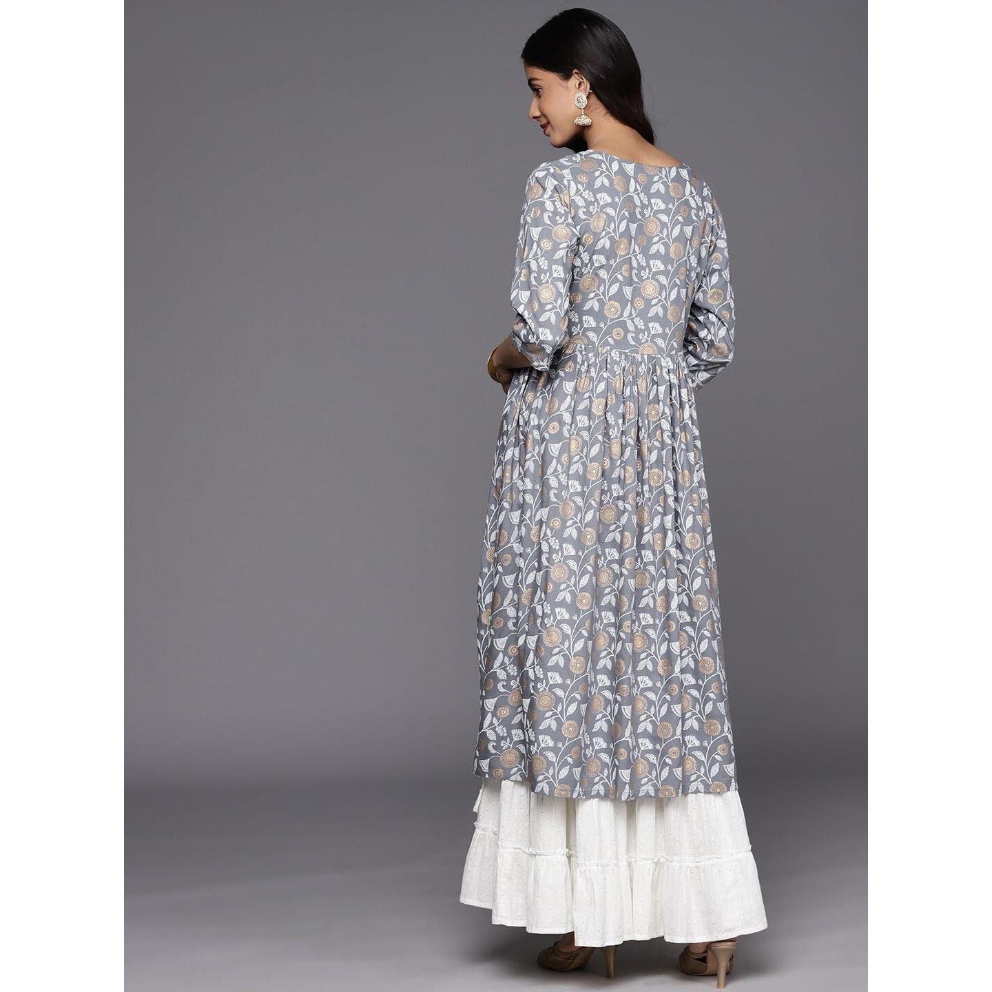 Libas Women's Viscose Rayon Yoke Design A-Line Kurta (26454_Grey