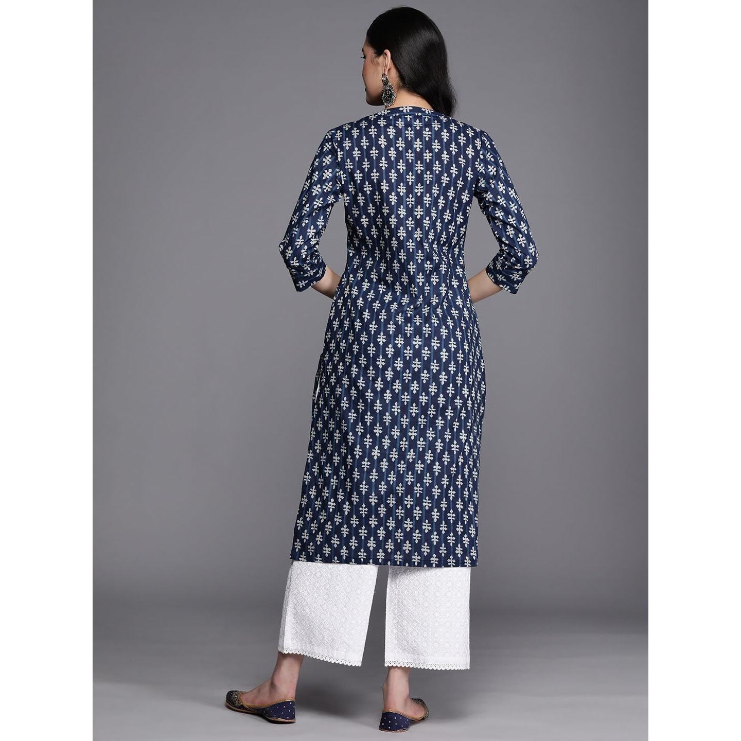 Libas Women's Cotton Printed Straight Kurta (26458_Blue
