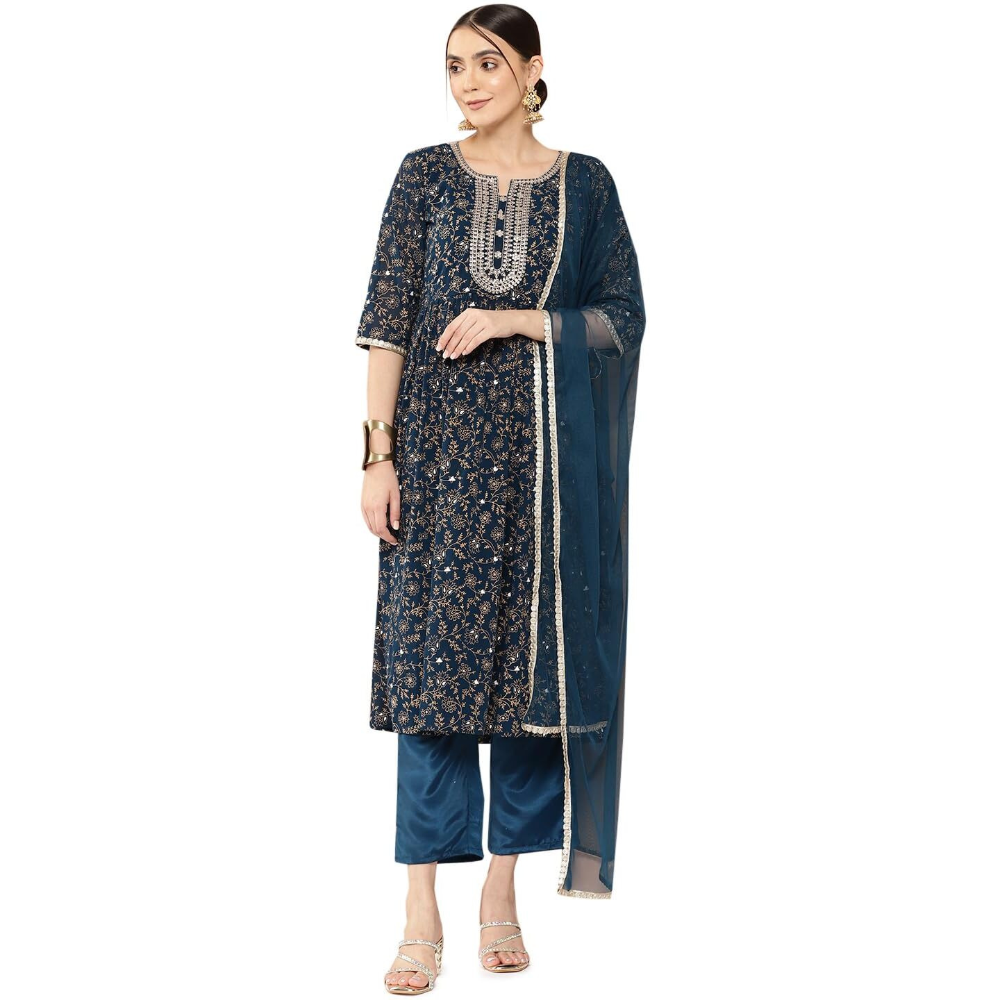 Libas Women's Georgette Kurta Sets (34503_Teal