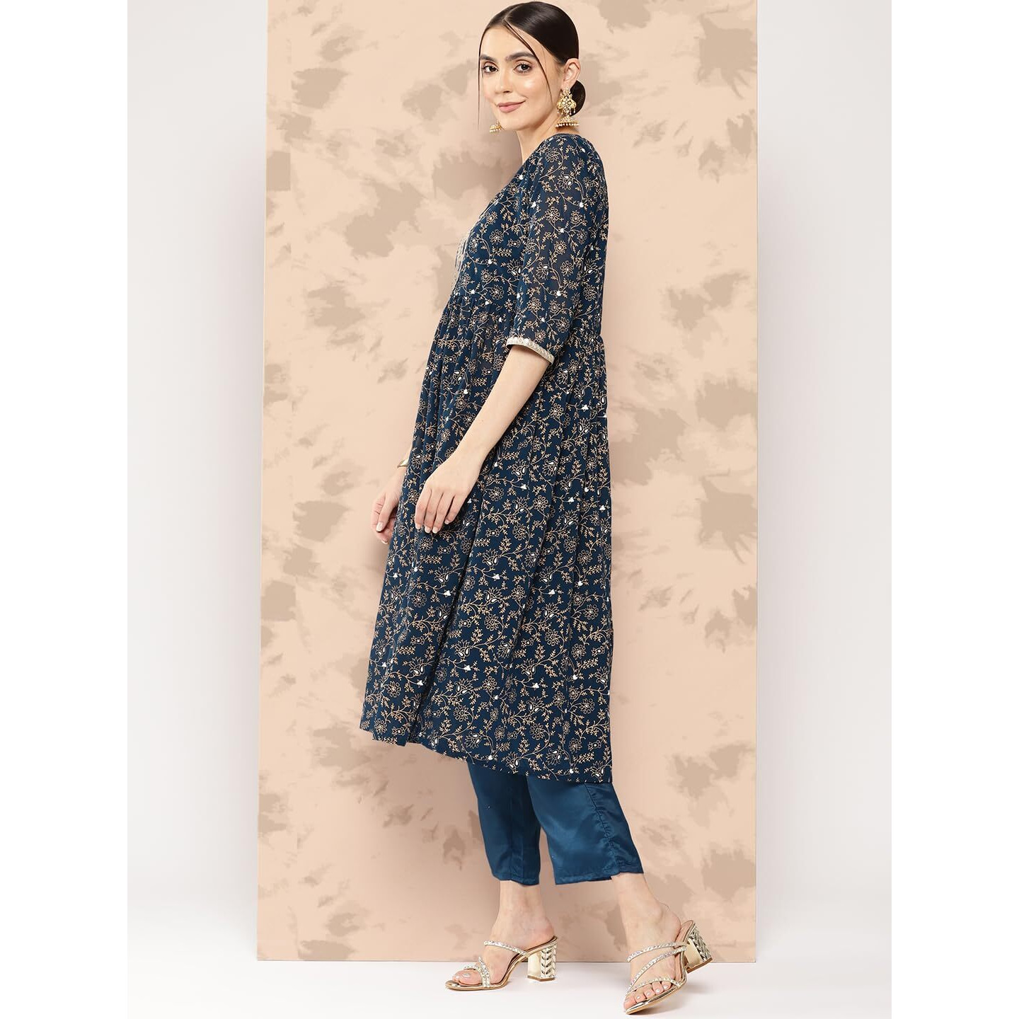 Libas Women's Georgette Kurta Sets (34503_Teal