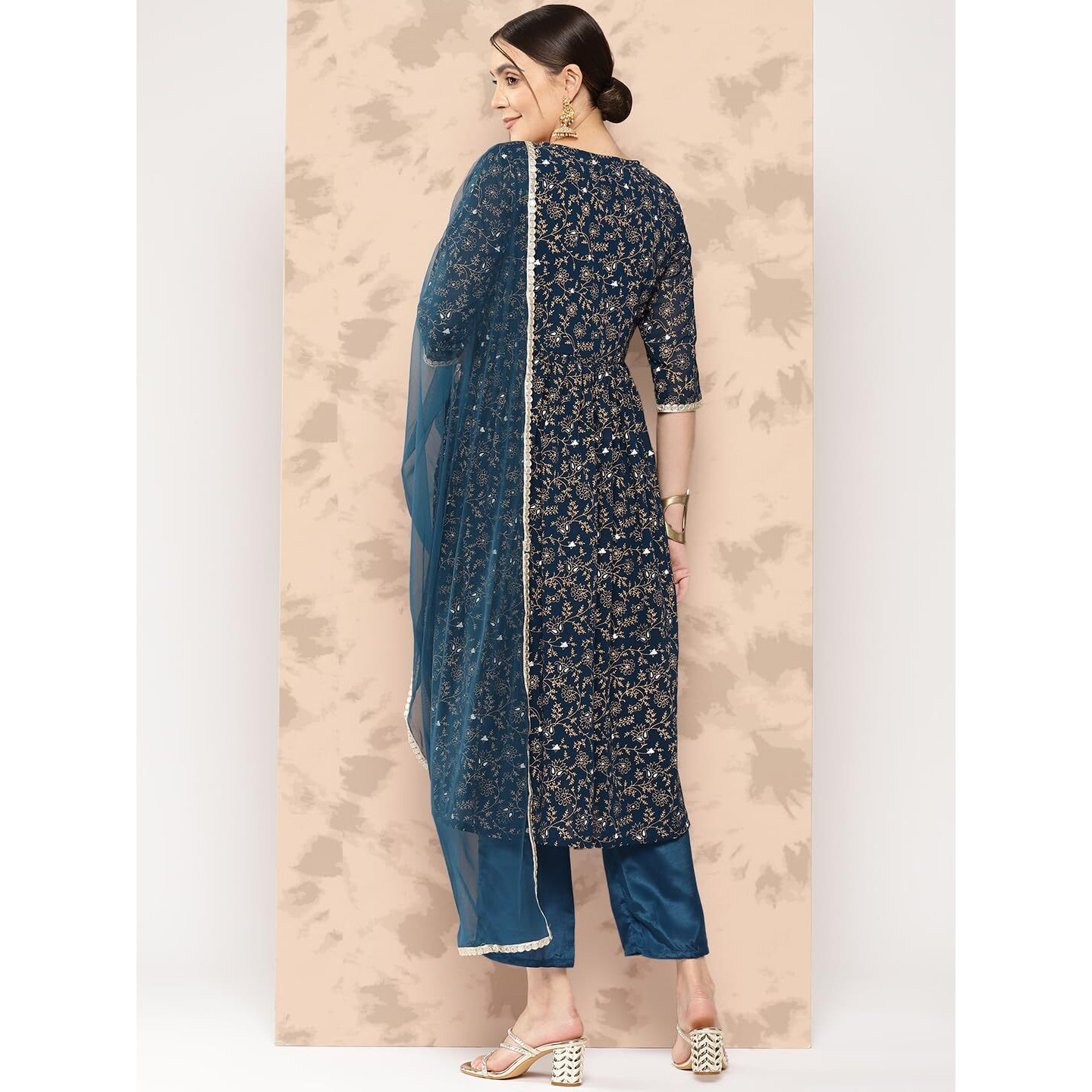 Libas Women's Georgette Kurta Sets (34503_Teal