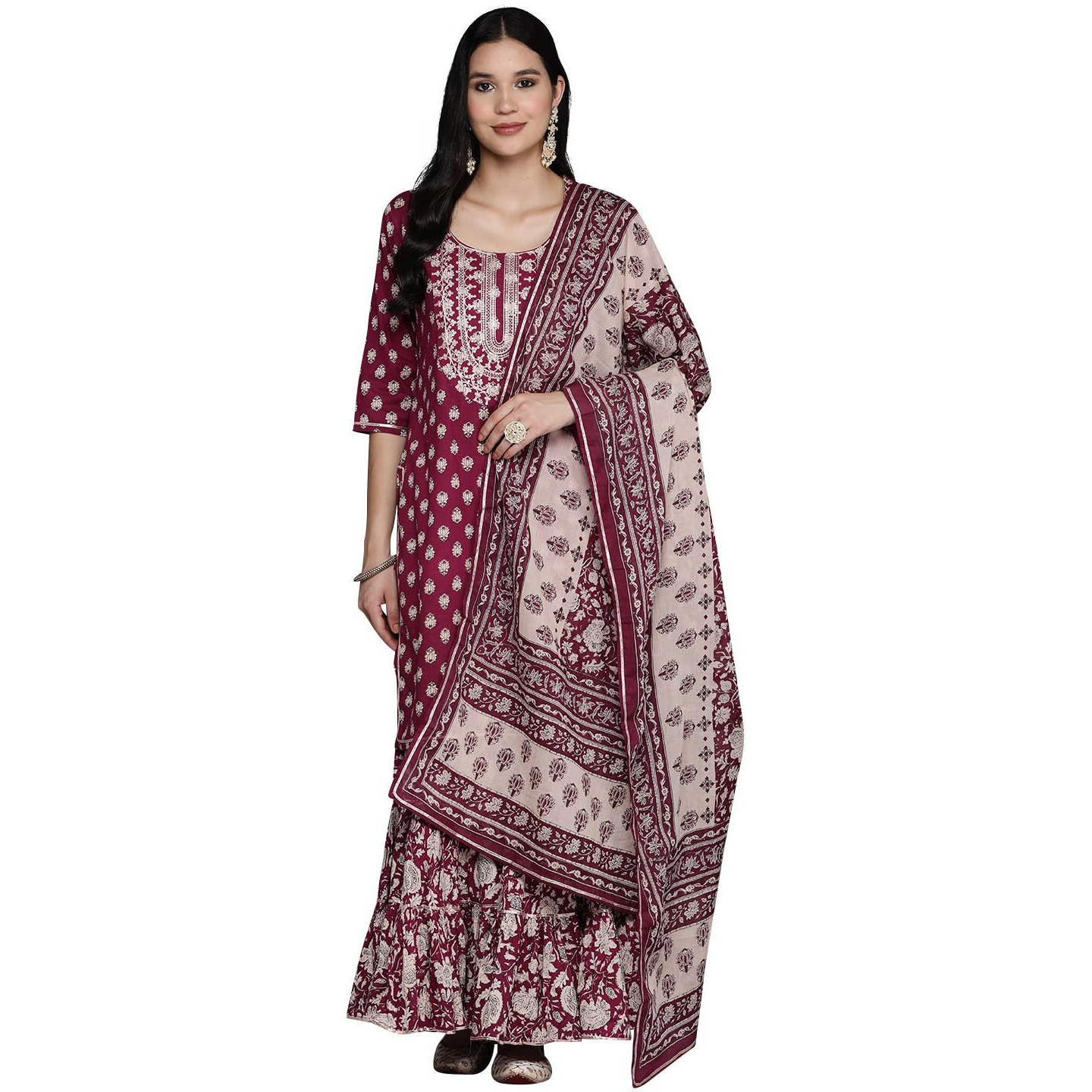 Libas Women's Pure Cotton Kurta Sets (34512_Burgundy