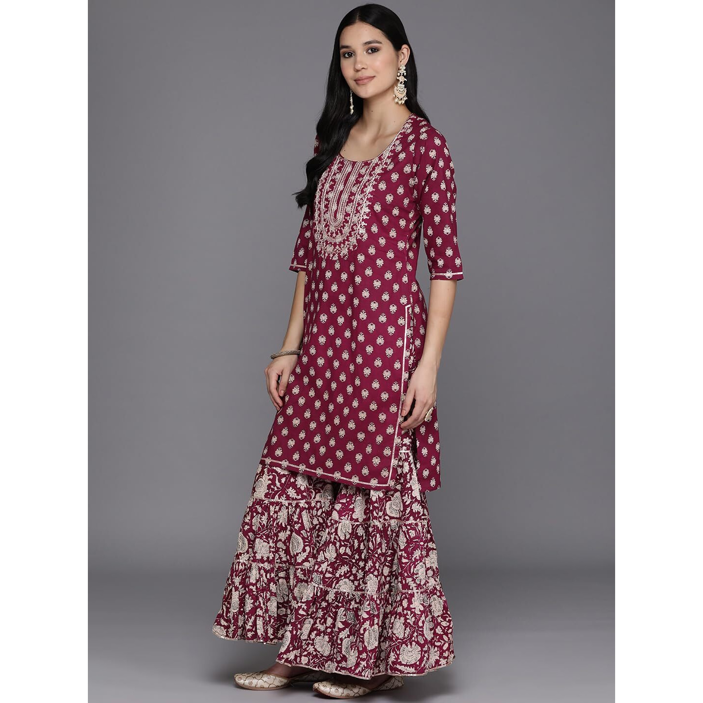 Libas Women's Pure Cotton Kurta Sets (34512_Burgundy