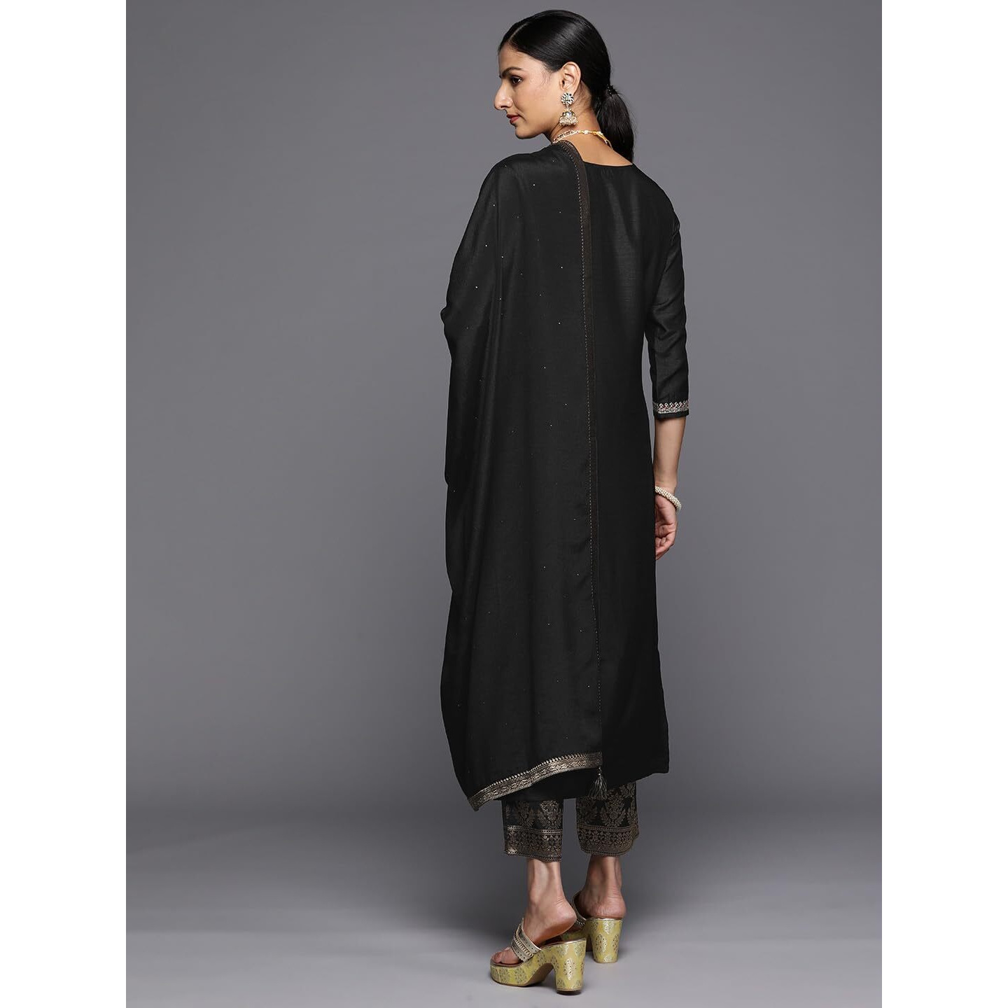 Libas Women's Silk Blend Kurta Set (38248_Black