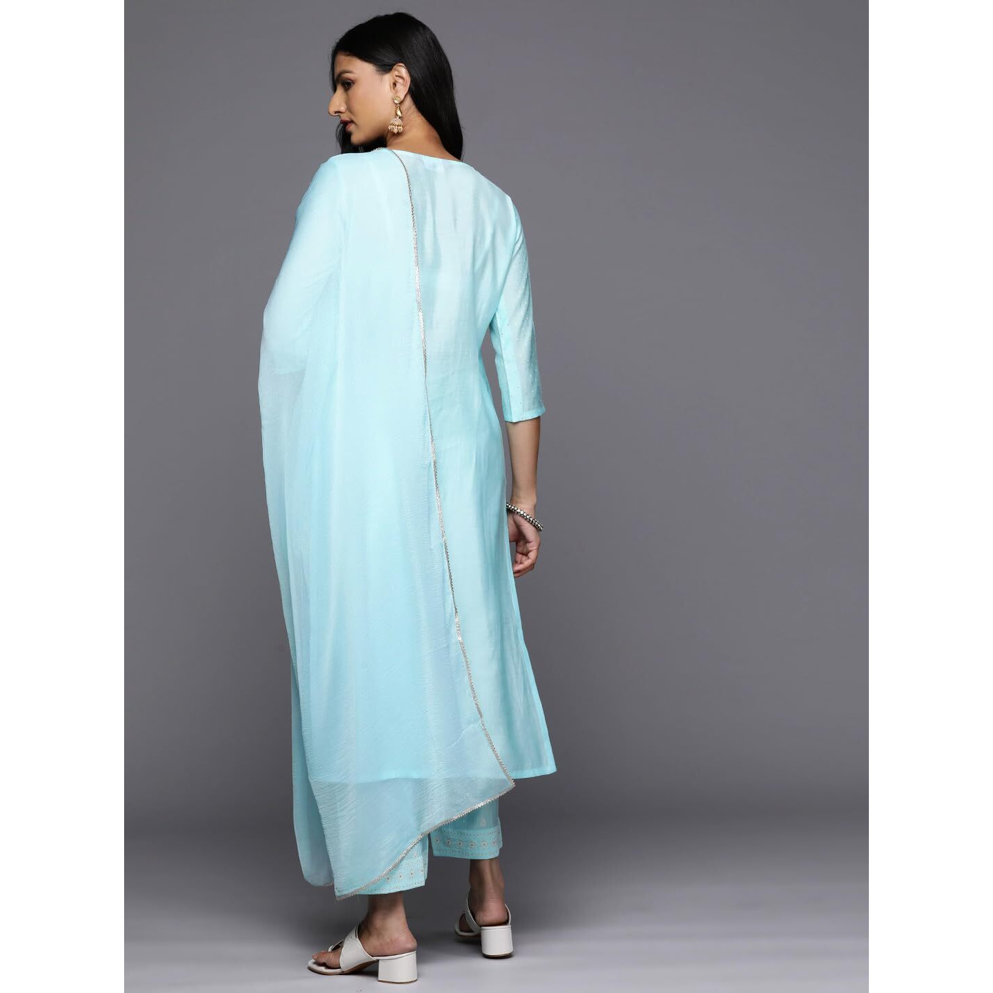 Libas Women's Silk Blend Kurta Set (38213_Turquoise Blue