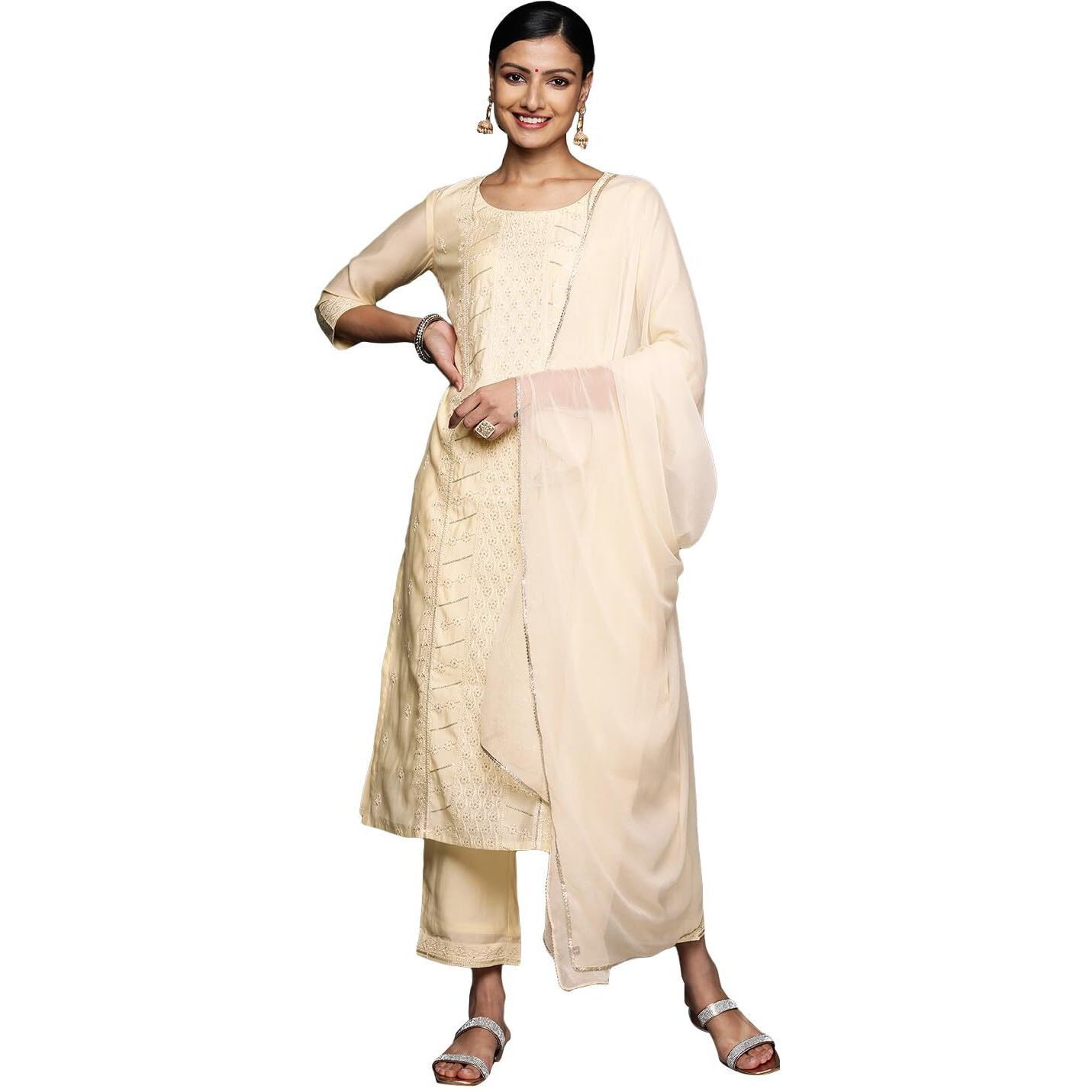 Libas Women's Silk Blend Kurta Set (38206_Off White