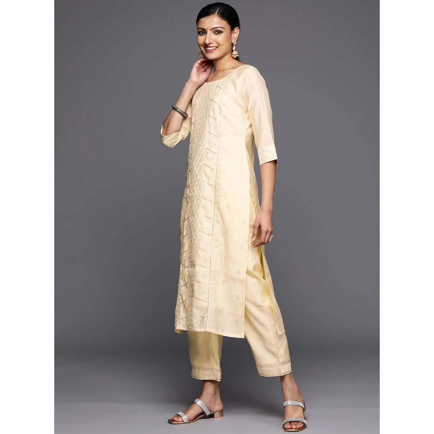 Libas Women's Silk Blend Kurta Set (38206_Off White