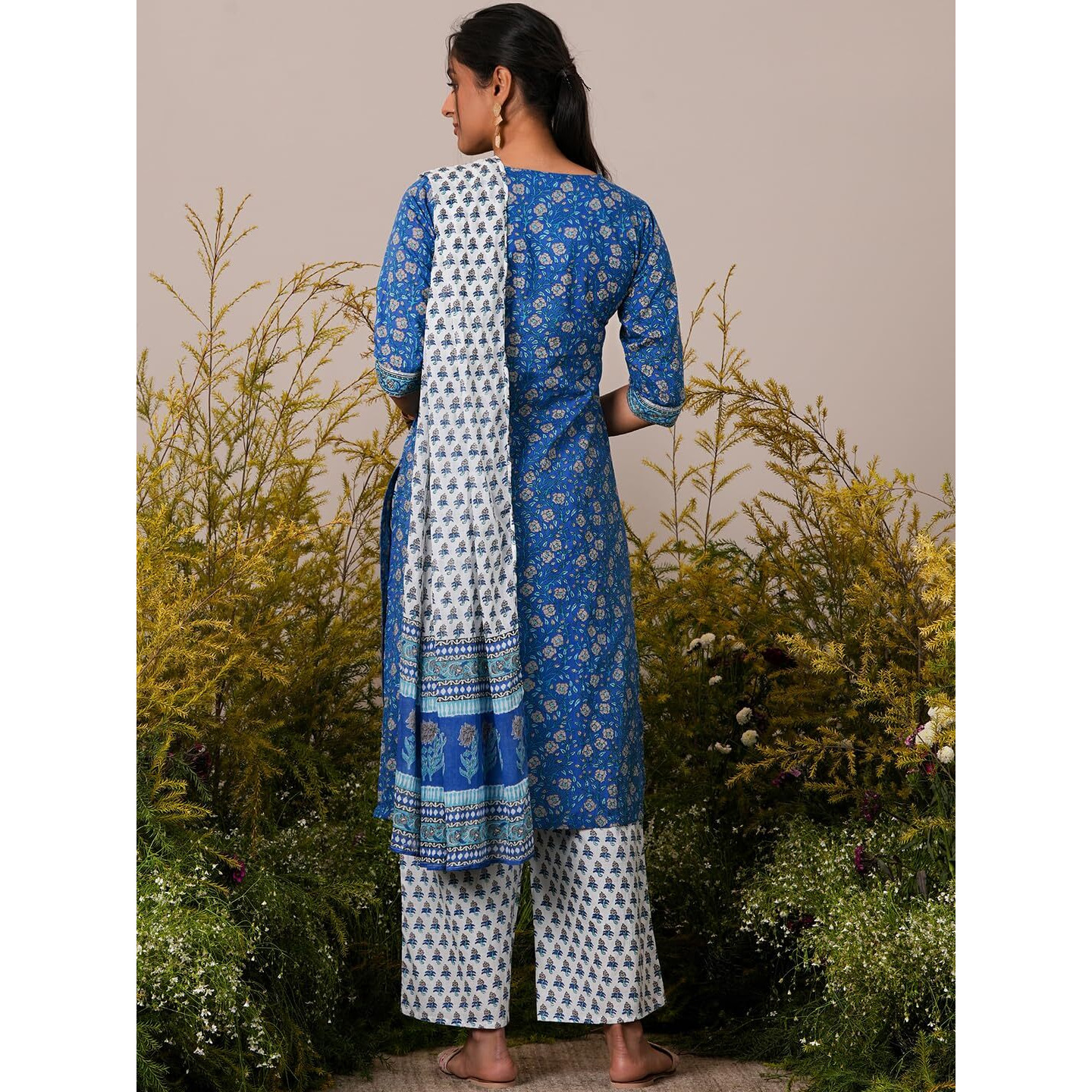 Libas Womens Printed Cotton Straight Kurta With Palazzos And Dupatta