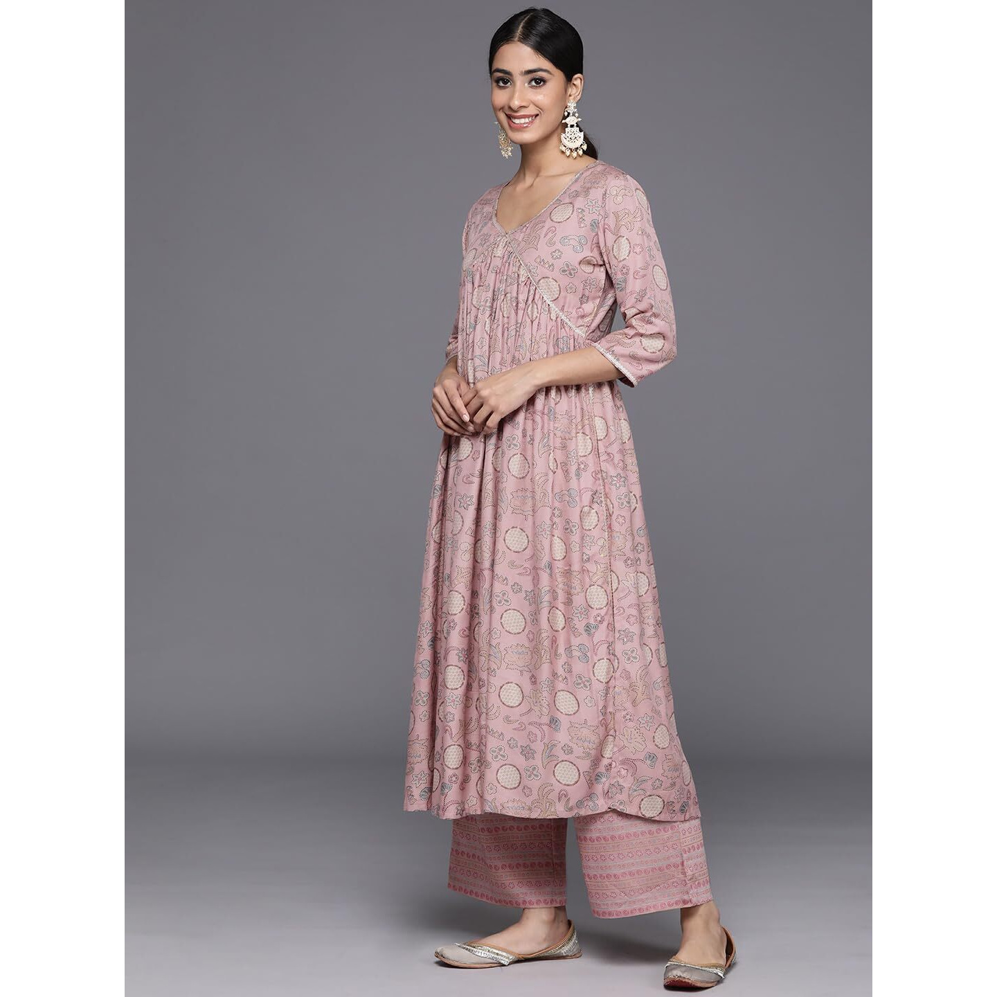 Libas Womens Printed Silk Blend A-Line Kurta With Trousers And Dupatta