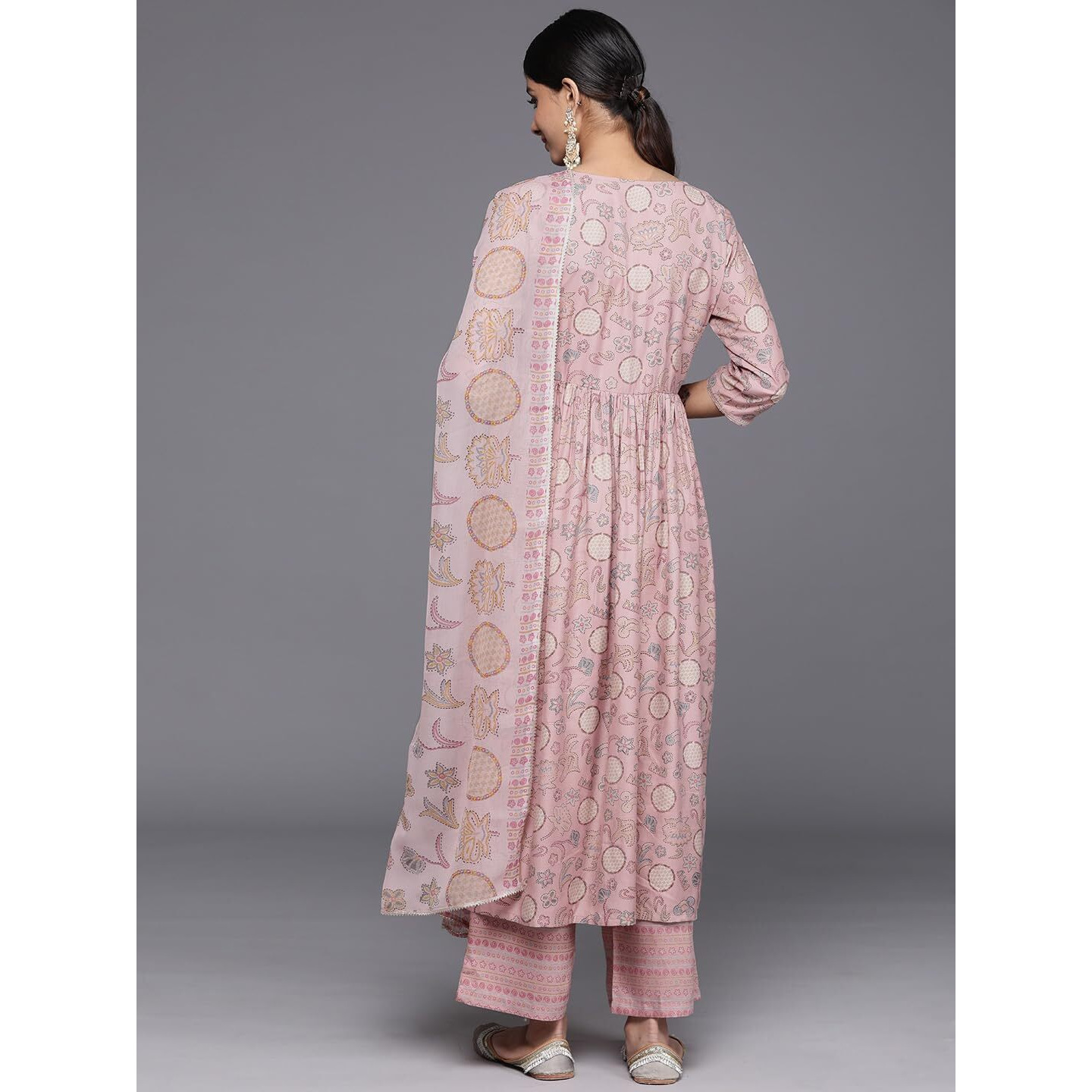 Libas Womens Printed Silk Blend A-Line Kurta With Trousers And Dupatta