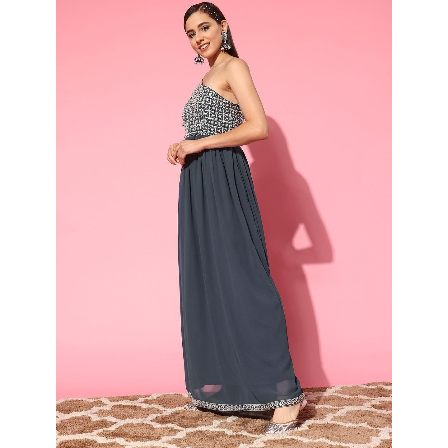 Libas Women's Georgette Gown Maxi Dress (26502_Grey