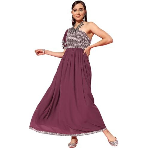 Libas Women's Georgette Gown Maxi Dress (26501_Mauve