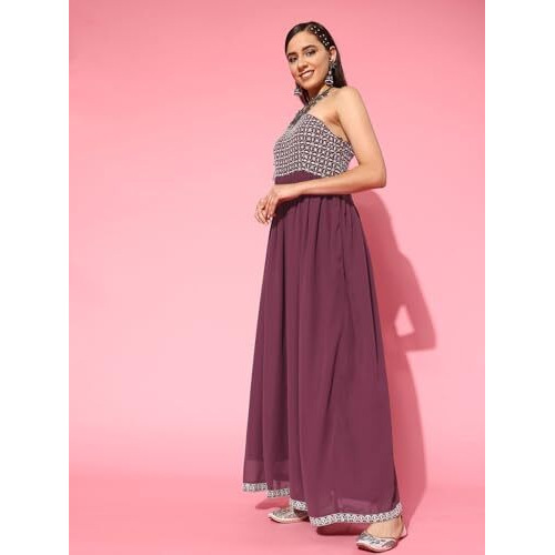 Libas Women's Georgette Gown Maxi Dress (26501_Mauve