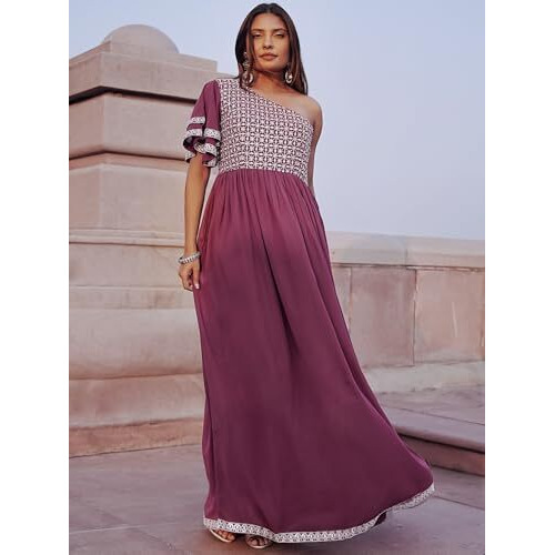 Libas Women's Georgette Gown Maxi Dress (26501_Mauve