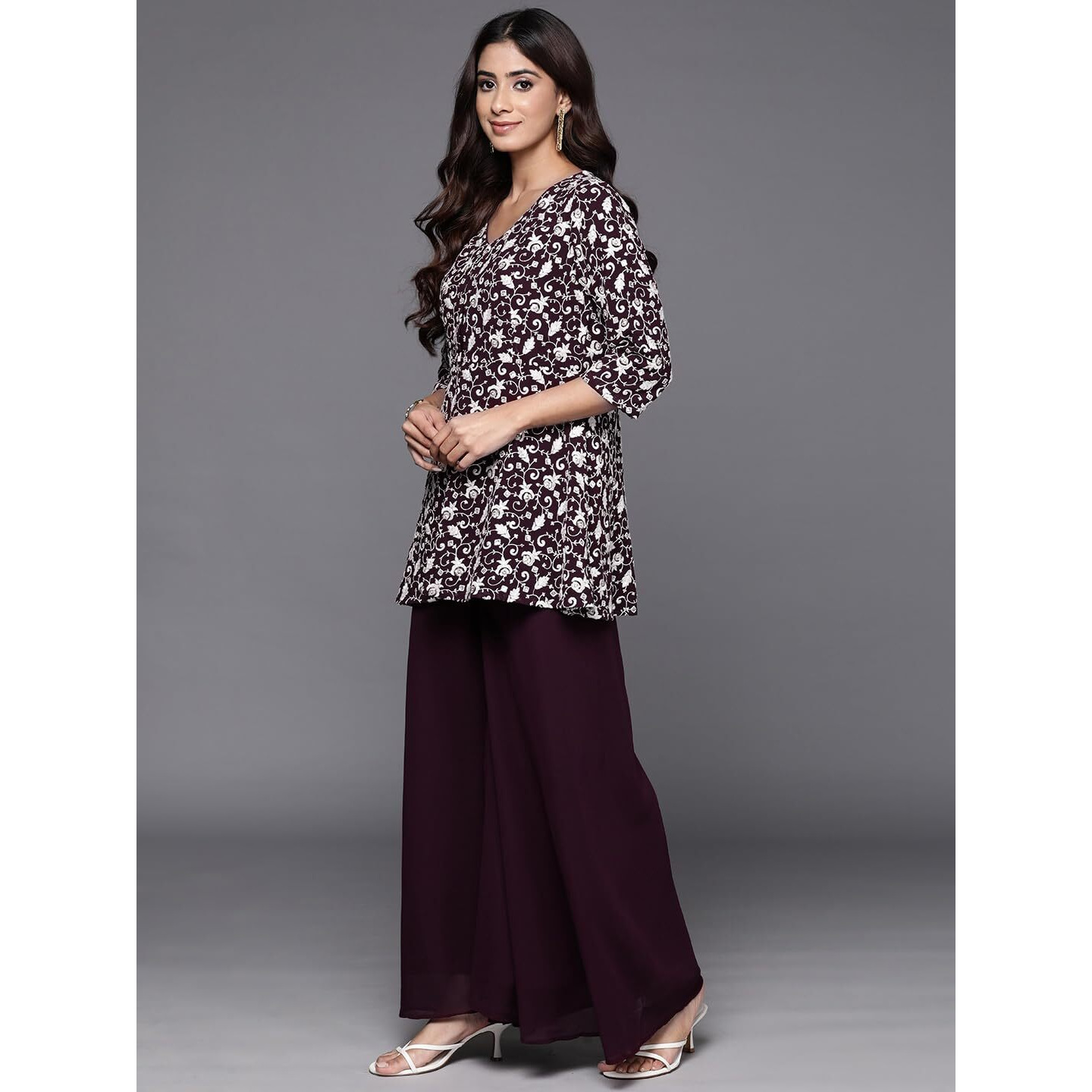 Libas Women's Poly Georgette Co-Ords (34730_Burgundy