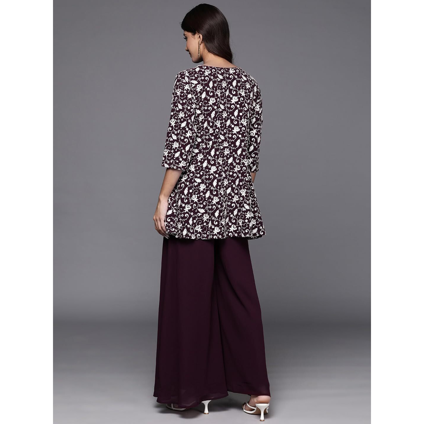 Libas Women's Poly Georgette Co-Ords (34730_Burgundy