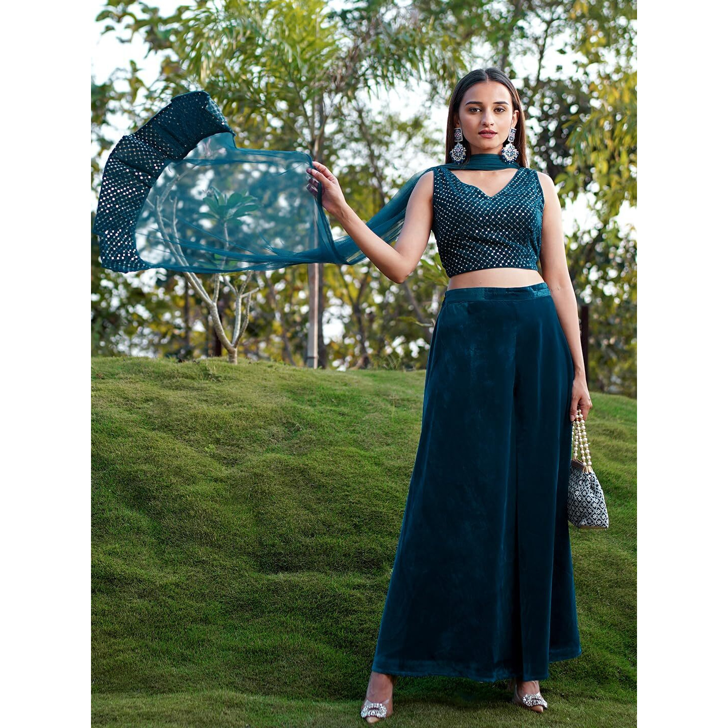 Libas Women's Blue Embellished Polyester Co-Ords Regular 34764