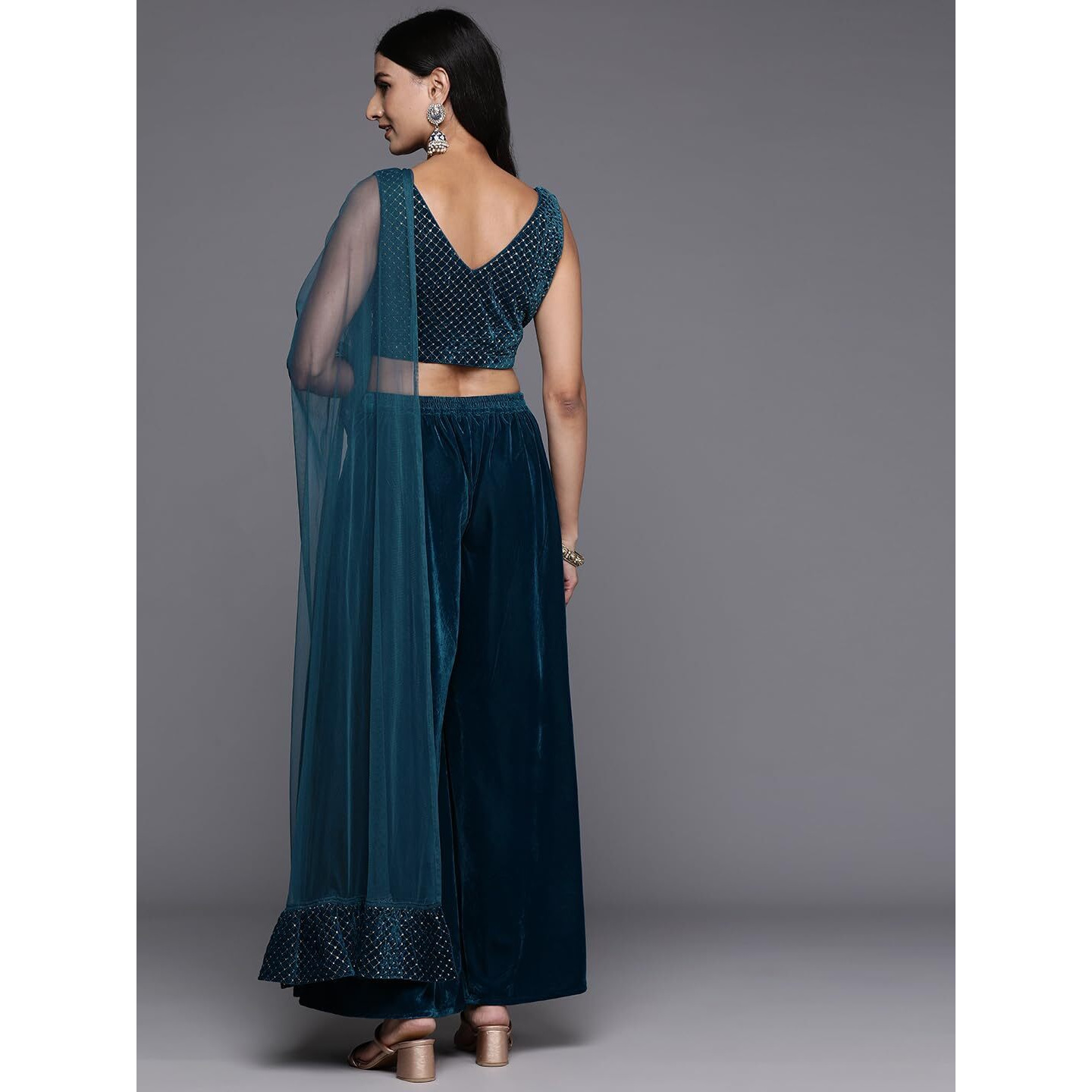 Libas Women's Blue Embellished Polyester Co-Ords Regular 34764