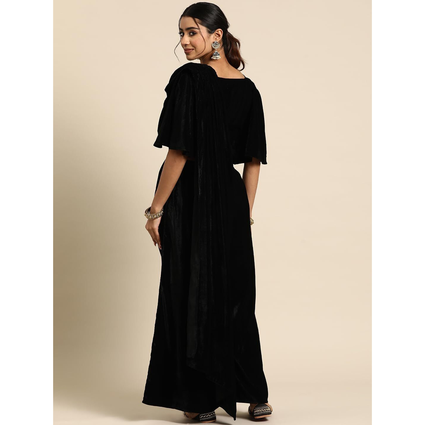 Libas Women's Velvet Saree (34767_Black)