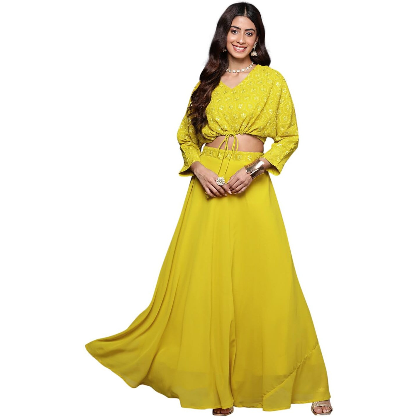 Libas Womens Embroidered Georgette Lehenga Choli Set With Dupatta