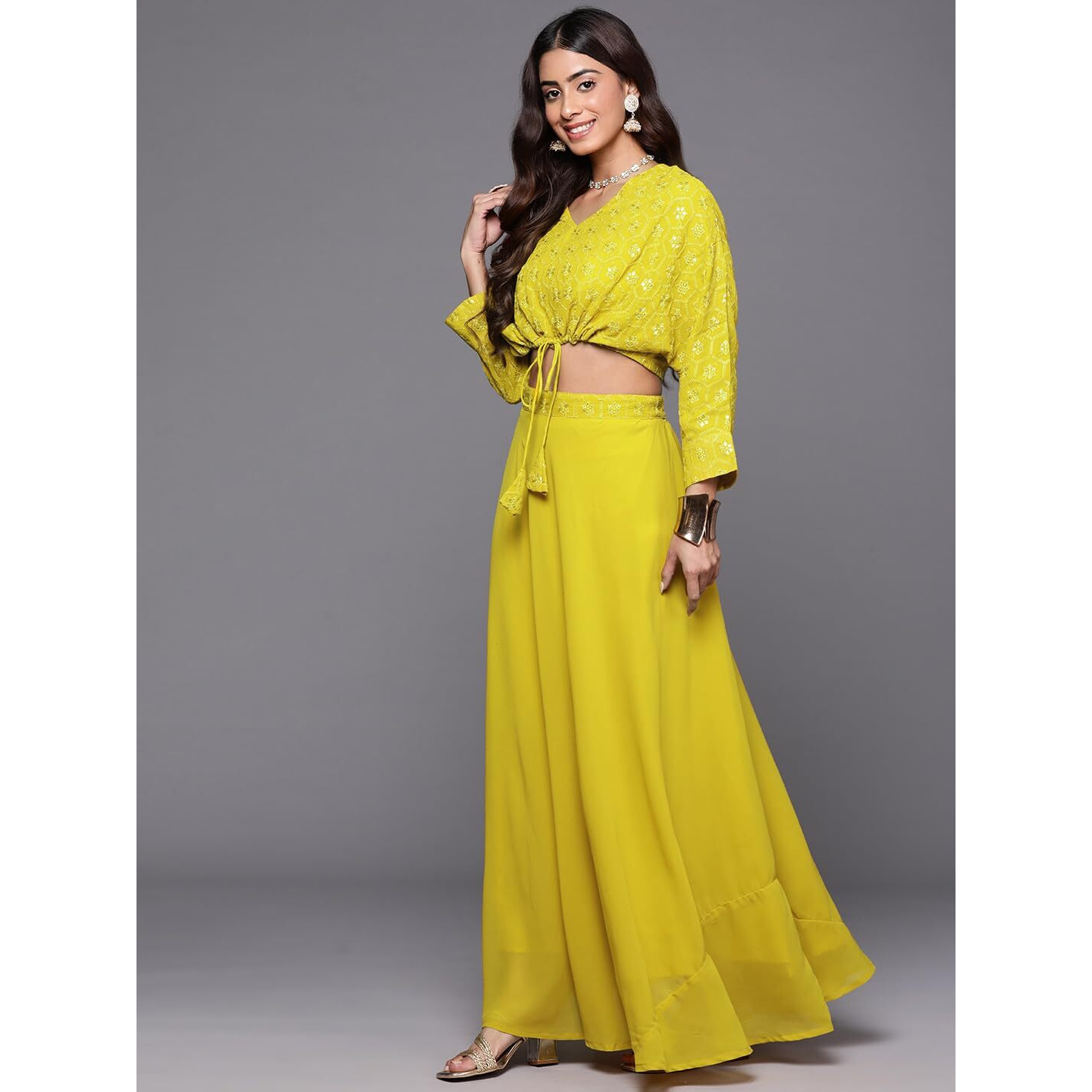 Libas Womens Embroidered Georgette Lehenga Choli Set With Dupatta