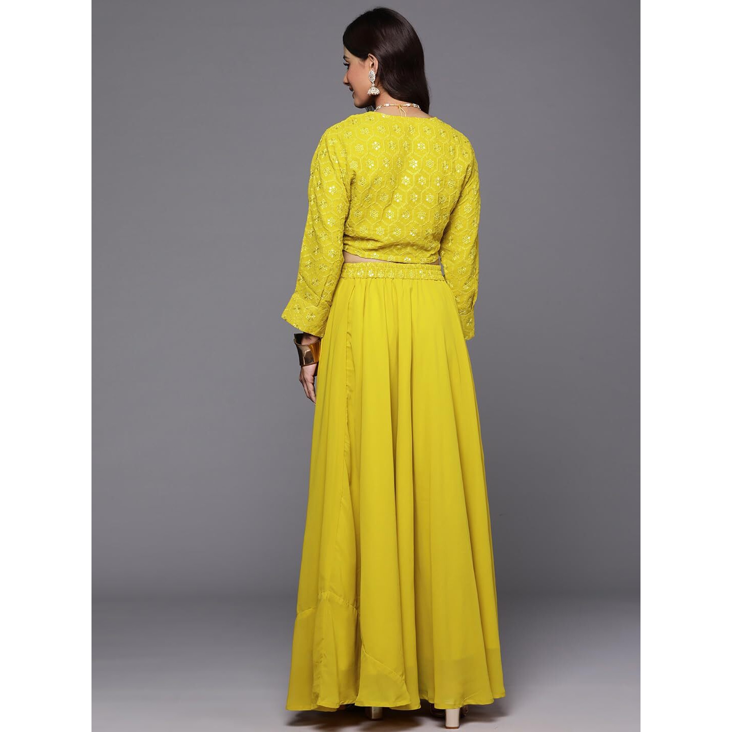 Libas Womens Embroidered Georgette Lehenga Choli Set With Dupatta