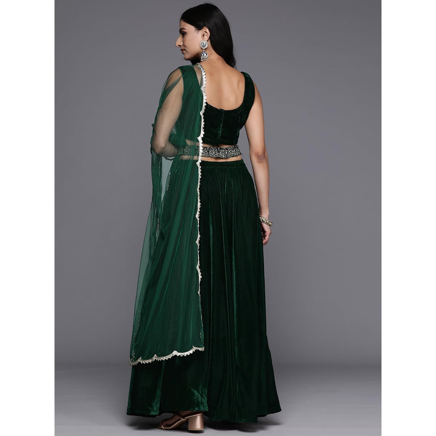 Libas Women's Velvet Lehenga Set (34765_Green_L)