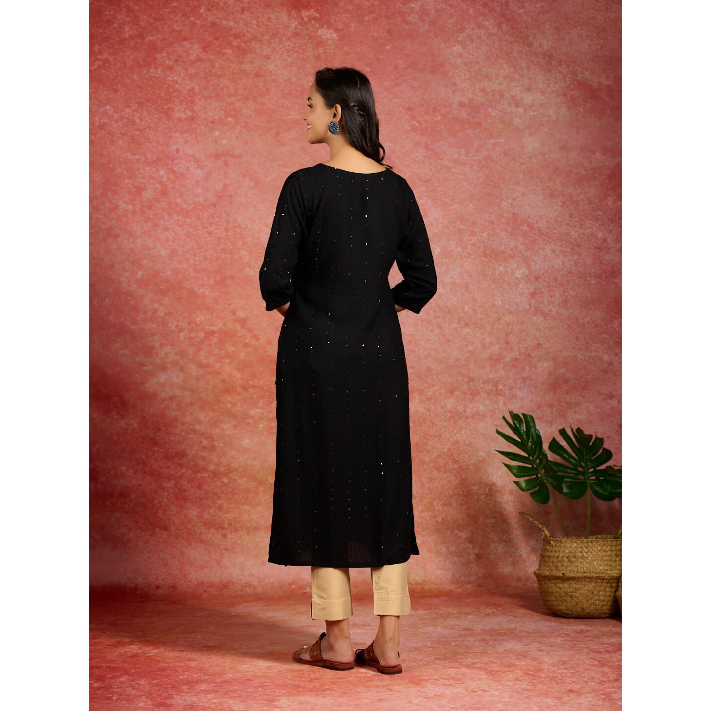 Libas Women's Viscose Rayon Embroidered Straight Kurta (26504_Black