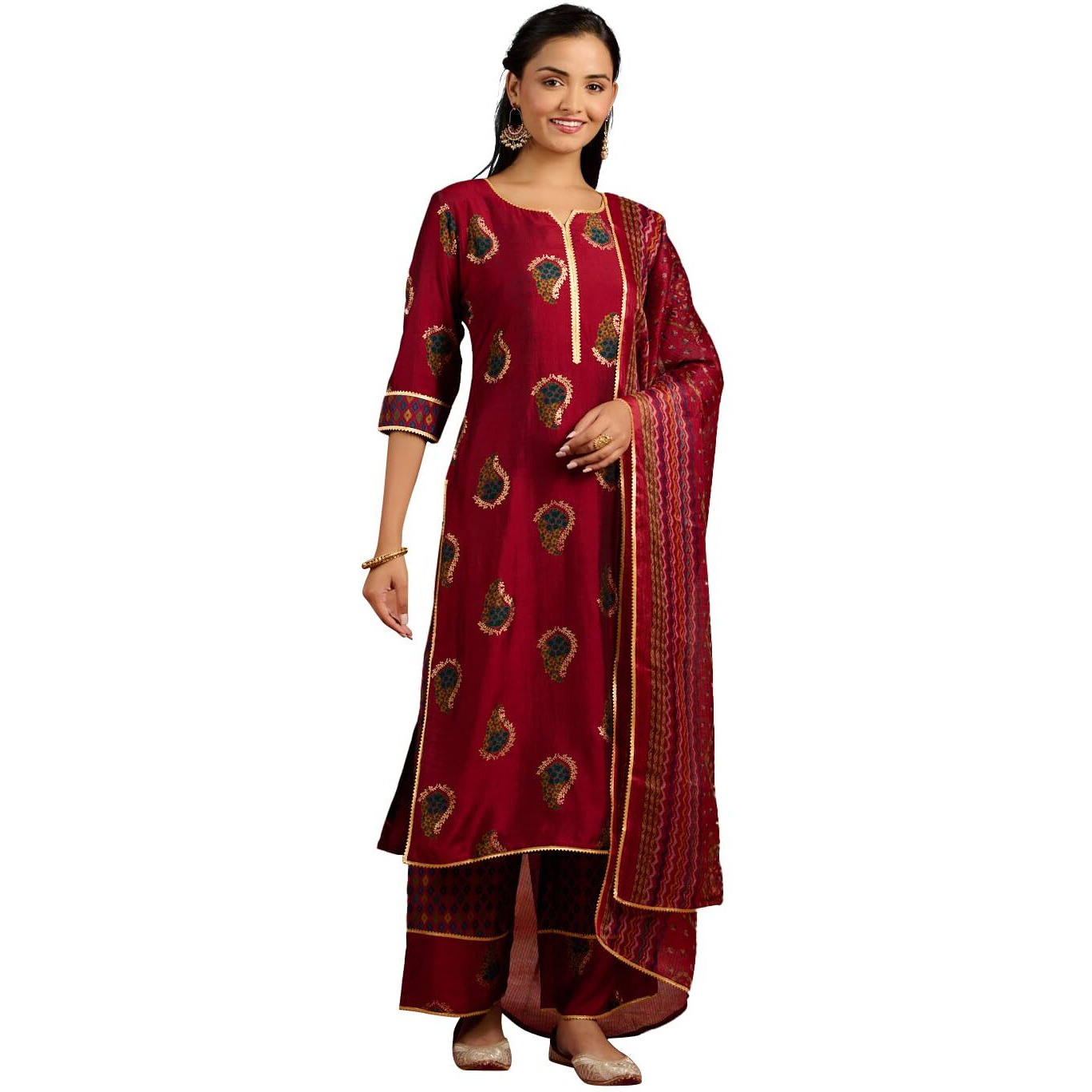 Libas Women's Silk Blend Kurta Sets (34612_Red