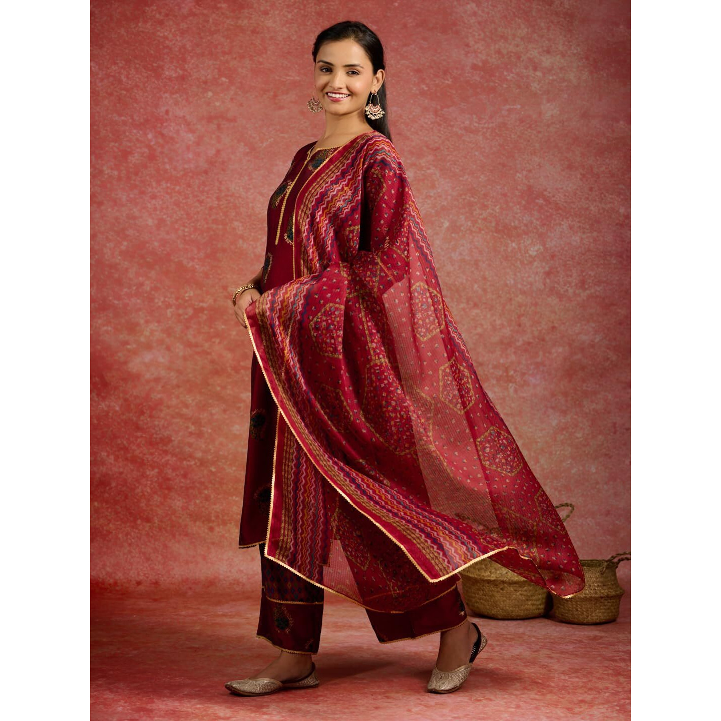 Libas Women's Silk Blend Kurta Sets (34612_Red