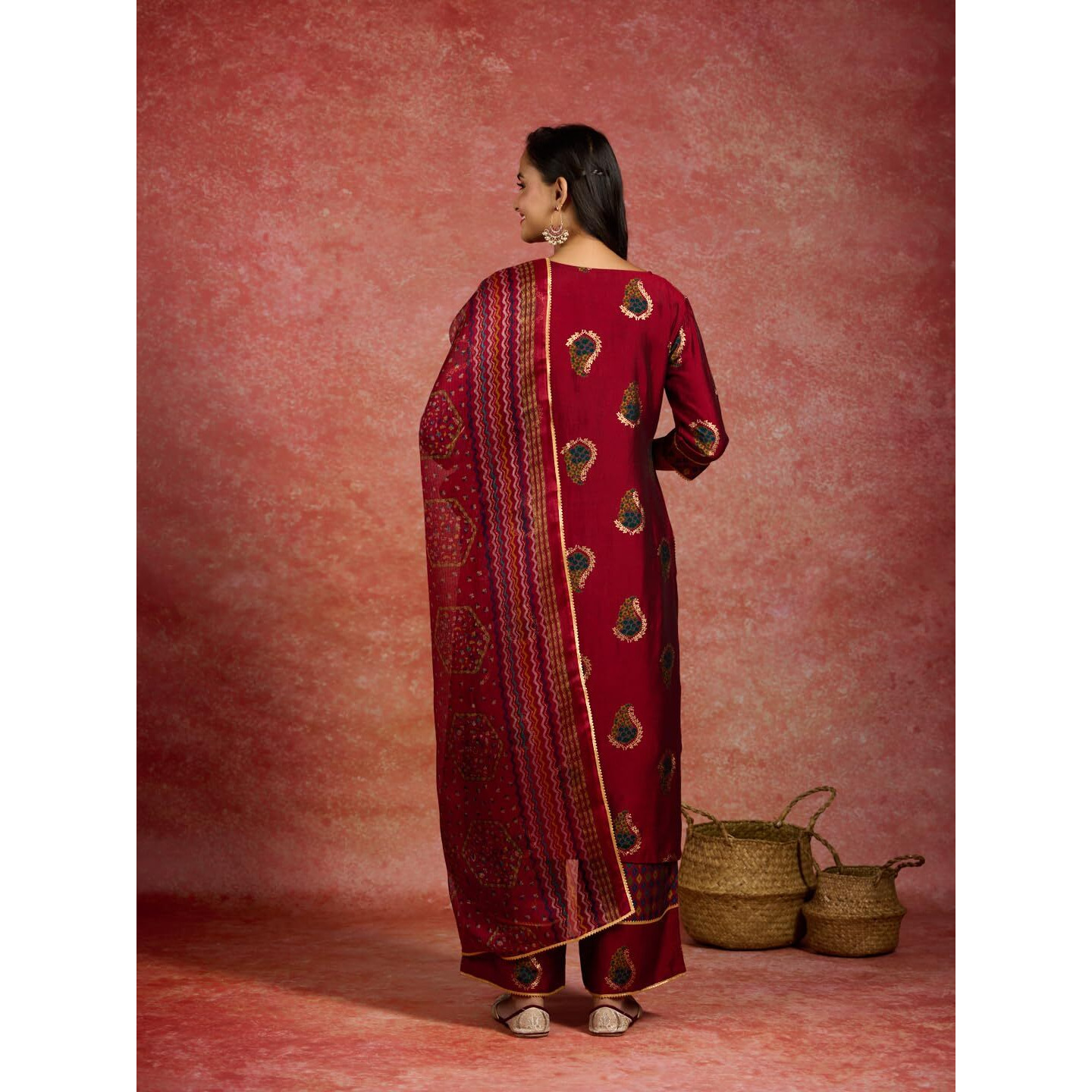 Libas Women's Silk Blend Kurta Sets (34612_Red