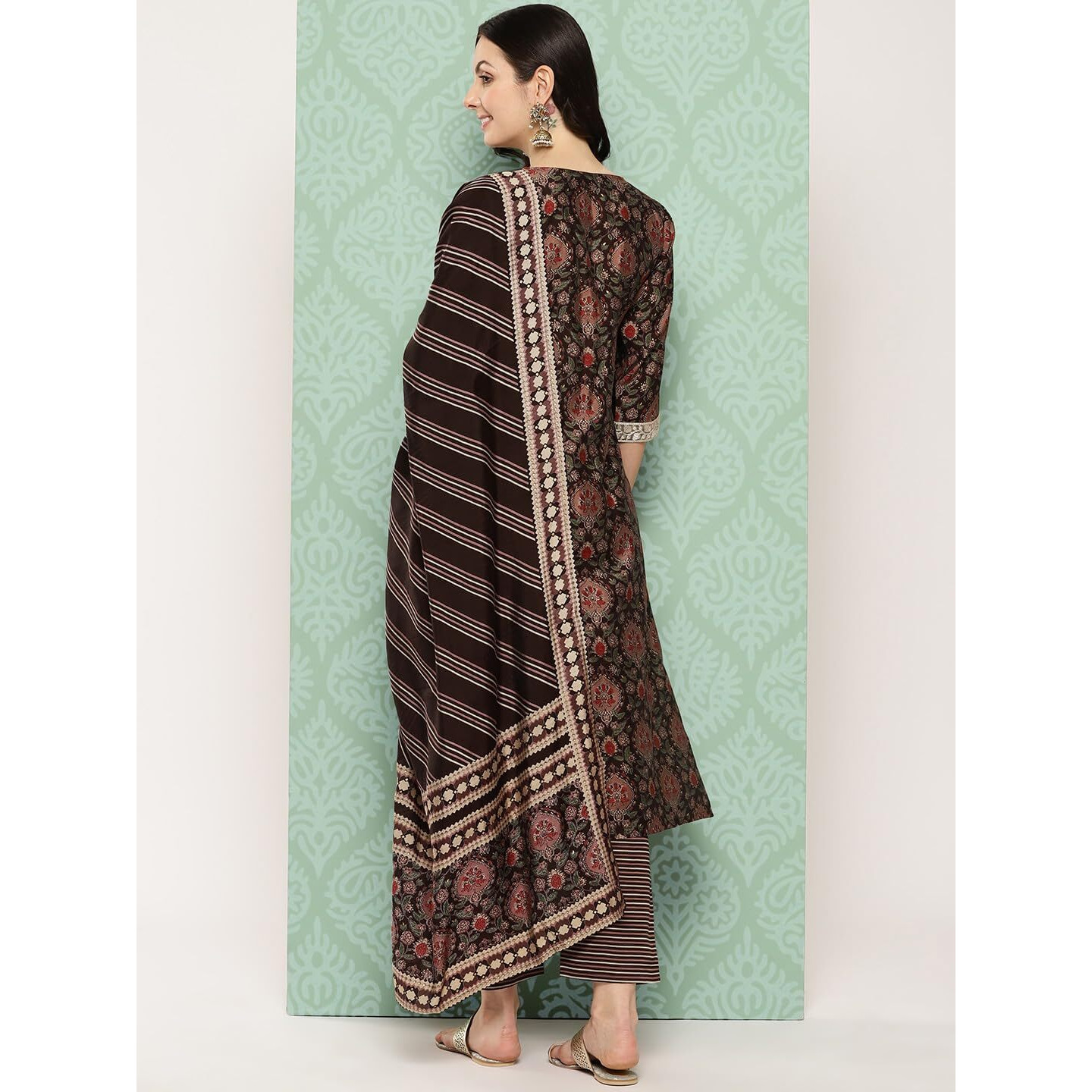 Libas Women's Silk Blend Kurta Sets (34619_Brown