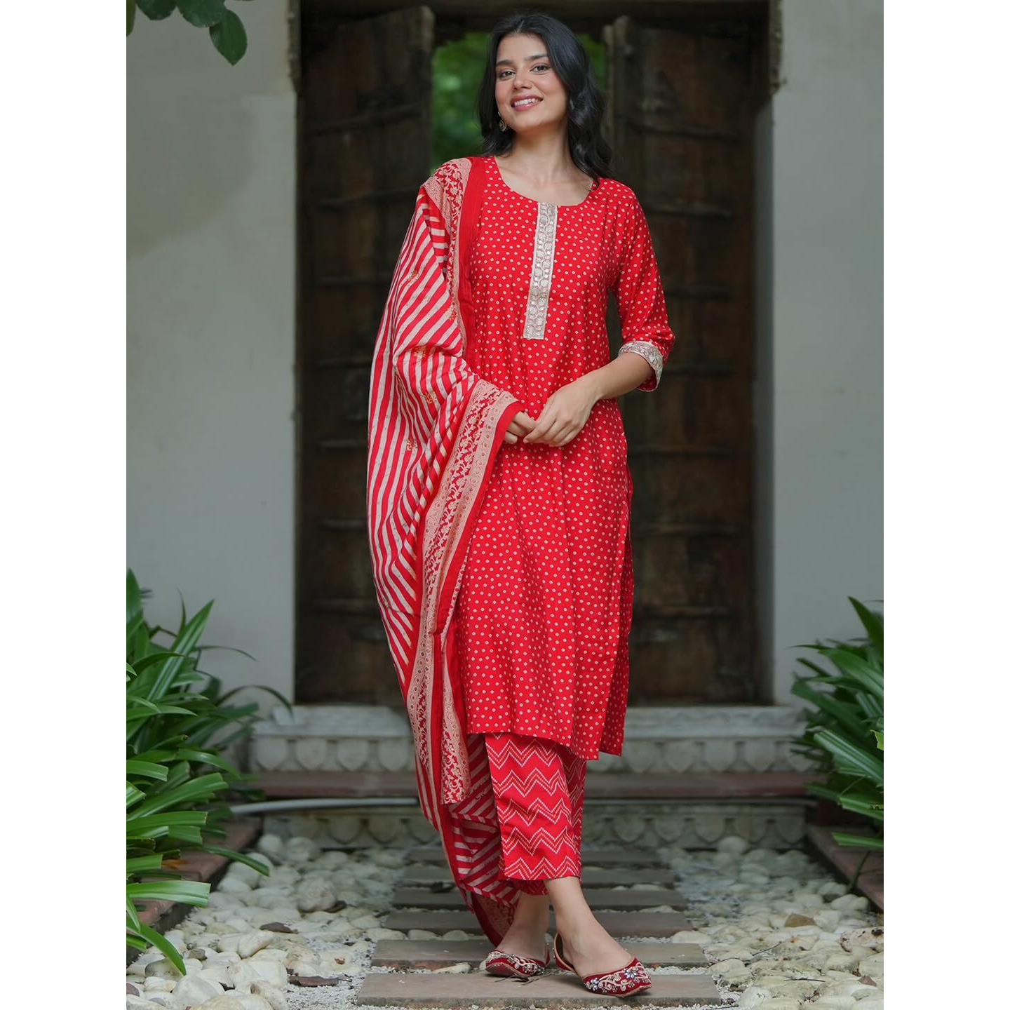 Libas Women's Silk Blend Kurta Sets (34621_Red
