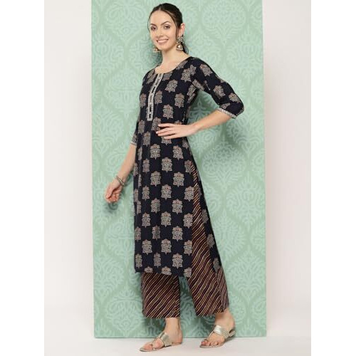 Libas Women's Silk Blend Printed Kurta Sets (34641_Blue
