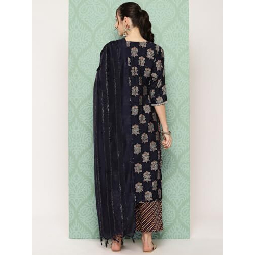 Libas Women's Silk Blend Printed Kurta Sets (34641_Blue