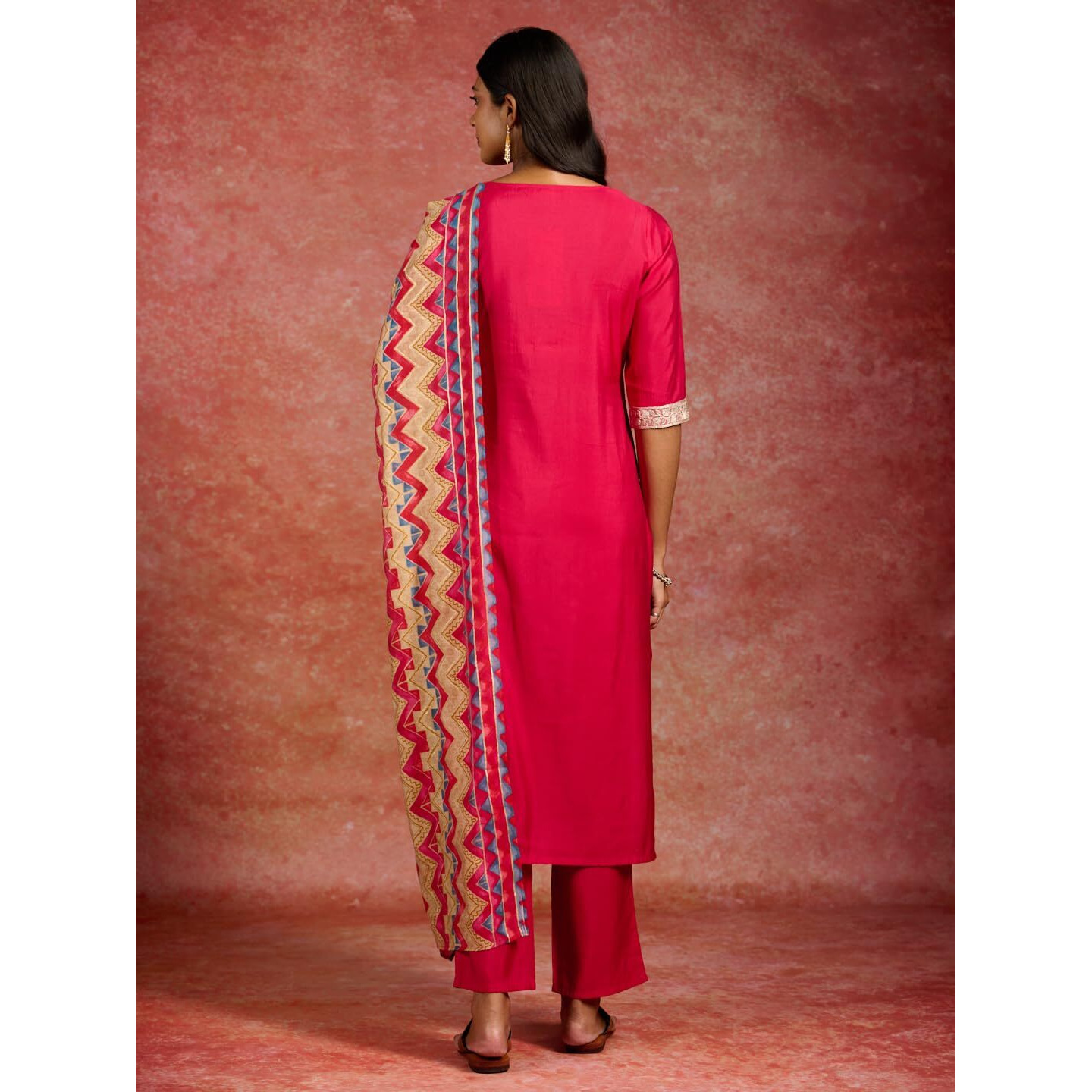 Libas Womens Yoke Design Silk Blend Straight Kurta With Trousers And Dupatta