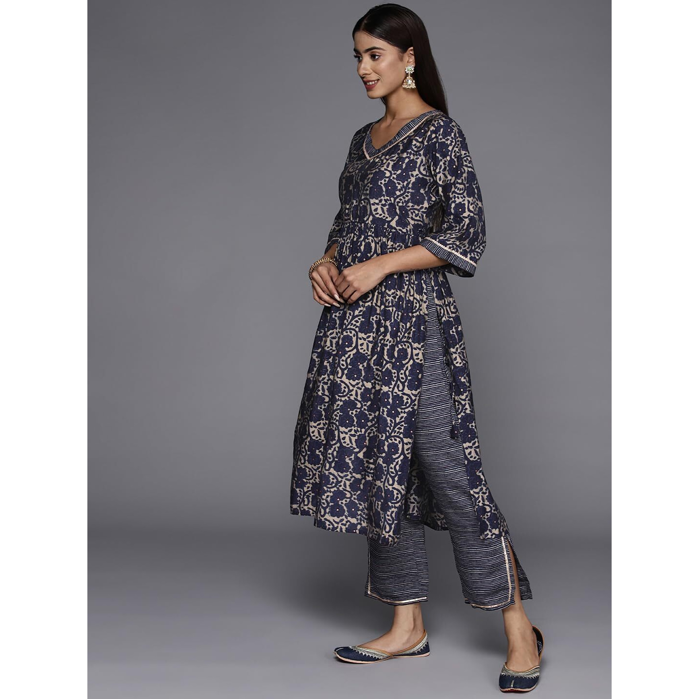 Libas Women's Silk Blend Kurta Sets (34649_Blue
