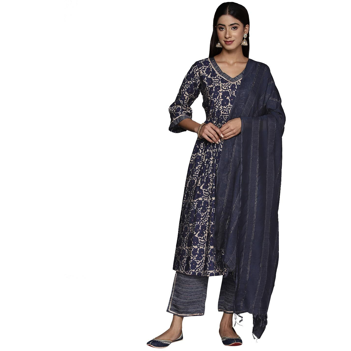 Libas Women's Silk Blend Kurta Sets (34649_Blue