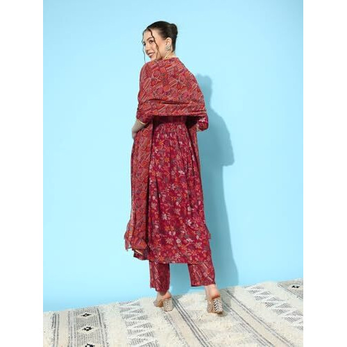 Libas Women's Silk Blend Kurta Sets (34653_Red