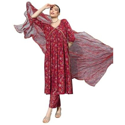 Libas Women's Silk Blend Kurta Sets (34653_Red