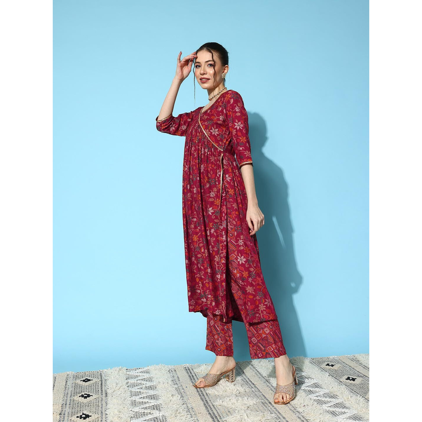 Libas Women's Silk Blend Kurta Sets (34653_Red