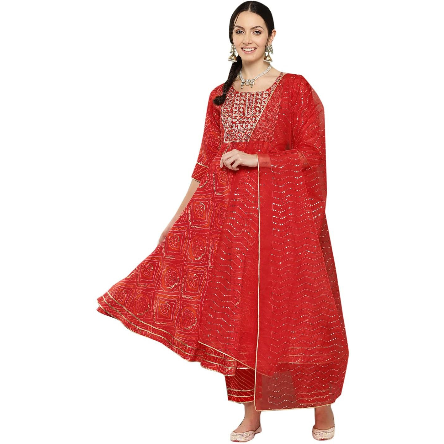 Libas Women's Silk Blend Printed Kurta Sets (34657_Orange, Xs